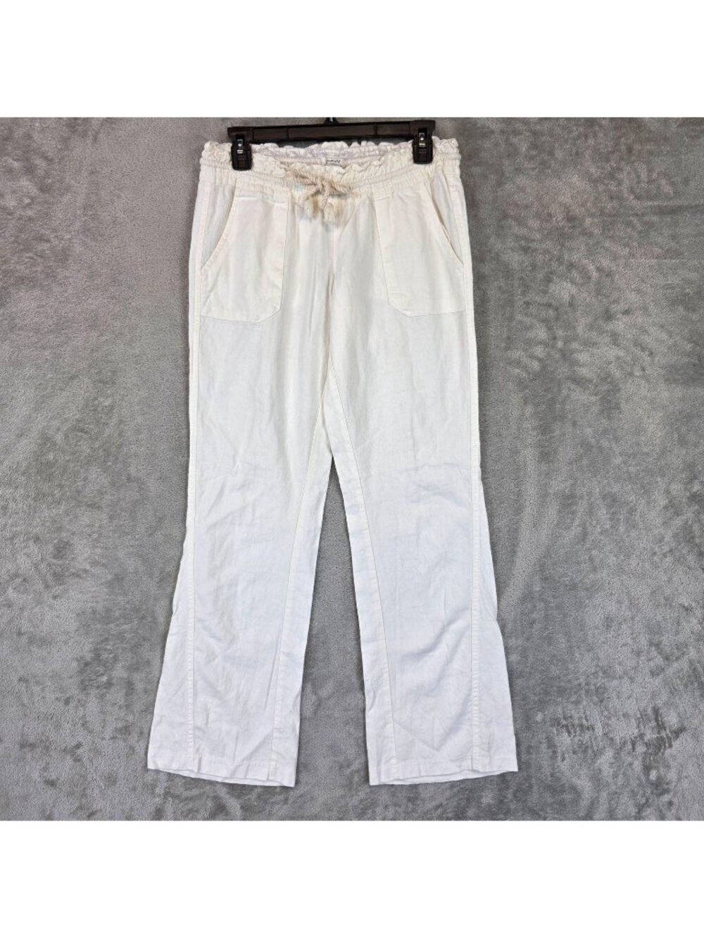 Roxy Oceanside Pants Womens S White Linen Blend Wide Leg Elastic Waist Low Rise